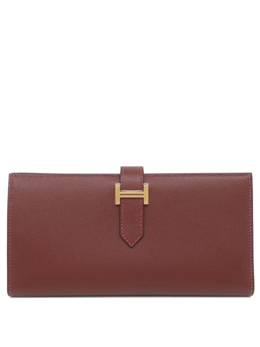 Hermes Wallet Bearn Soufflet Leather Veau Madame Rouge Ash Gold Red